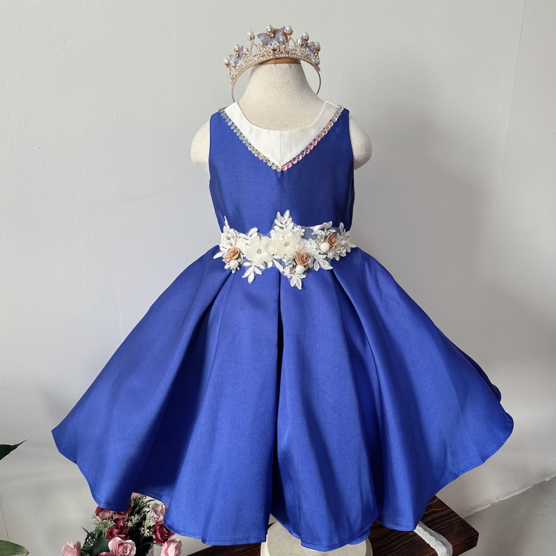 2026跨境爆款新款女童蓬蓬纱裙韩版中大儿童蓝色礼服公主连衣裙子