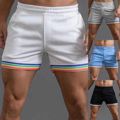 2023 Men's Rainbow Skinny Patchwork Gym Shorts Casual Sreetw