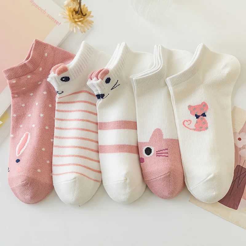 5pair/lot Cute Cartoon Harajuku Cat Socks for Women Funny Sp-封面