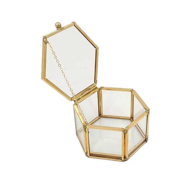 hexagon transparent glass jewelry box wedding ring box geome