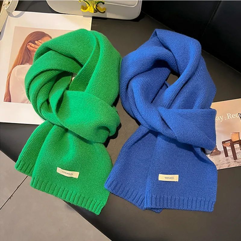 Knitted Scarf Women 100% Wool Winter Warm Scarves Bright Sol