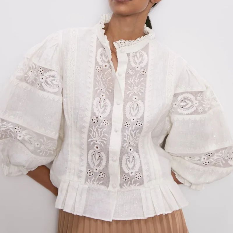 Stylish Women Blouse Embroidery Shirt Autumn 2023 New Fashio