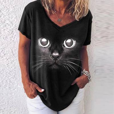 Fashion Woman Blouses 2023 T-shirt Women's 3d Cats Print Bla