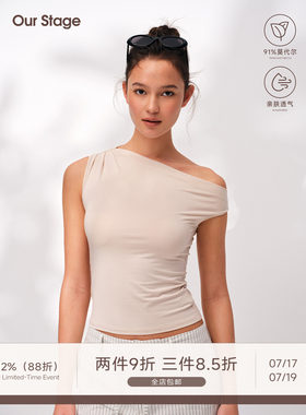 Our Stage 91%莫代尔柔滑亲肤斜肩多穿修身贴身显身材夏季短袖T恤