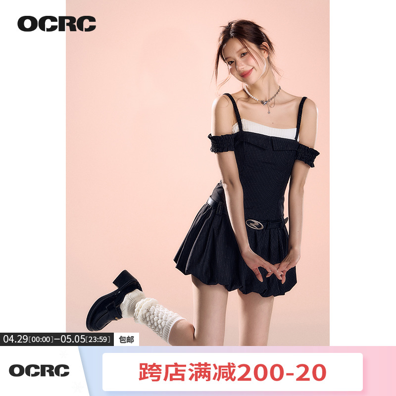 OCRC Official 设计感拼接撞色吊带连衣裙女春夏收腰花苞辣妹短裙 女装/女士精品 连衣裙 原图主图