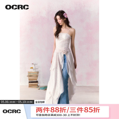 OCRC Official海边度假风吊带裙夏不规则下摆带胸垫碎花连衣裙女