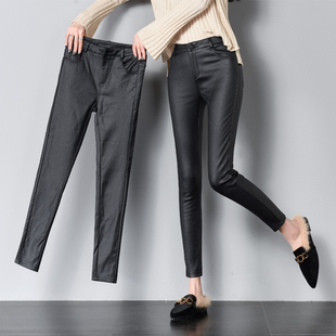 皮裤女加绒加厚2025年秋冬季高腰外穿亚光紧身哑光九分小脚打底裤