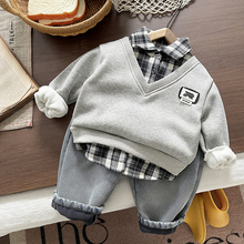 男童加绒套装秋冬款2025新款儿童冬季两件套宝宝衣服洋气少爷童装