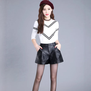阔腿皮短裤女2026春秋高腰宽松A字PU靴裤显瘦外穿休闲靴裤子大码