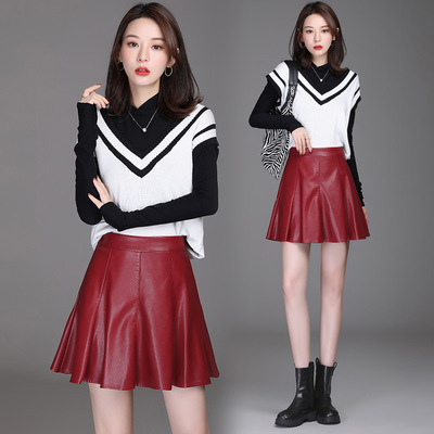 小皮裙女半身裙2025秋冬新款时尚休闲百褶裙显瘦高腰a字短裙