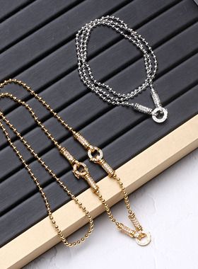 保色镀金圆扣钛钢圆珠链佛牌挂链