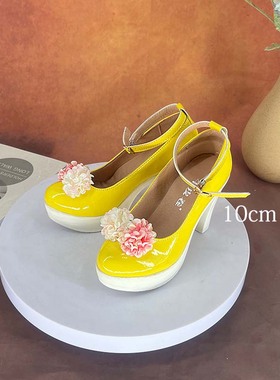 黄色10cm高跟鞋cosplay鞋少女萝莉动漫漫展游戏演出鞋定制