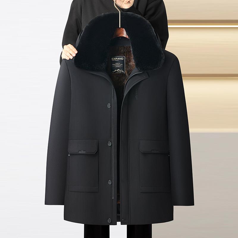 爸爸冬装外套加绒加厚棉服男中长款2025冬季中老年人爷爷保暖棉衣