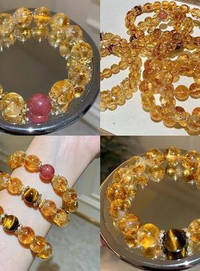 「招财水晶系列」原创设计天然黄塔晶黄水晶草莓晶虎眼石手串手链