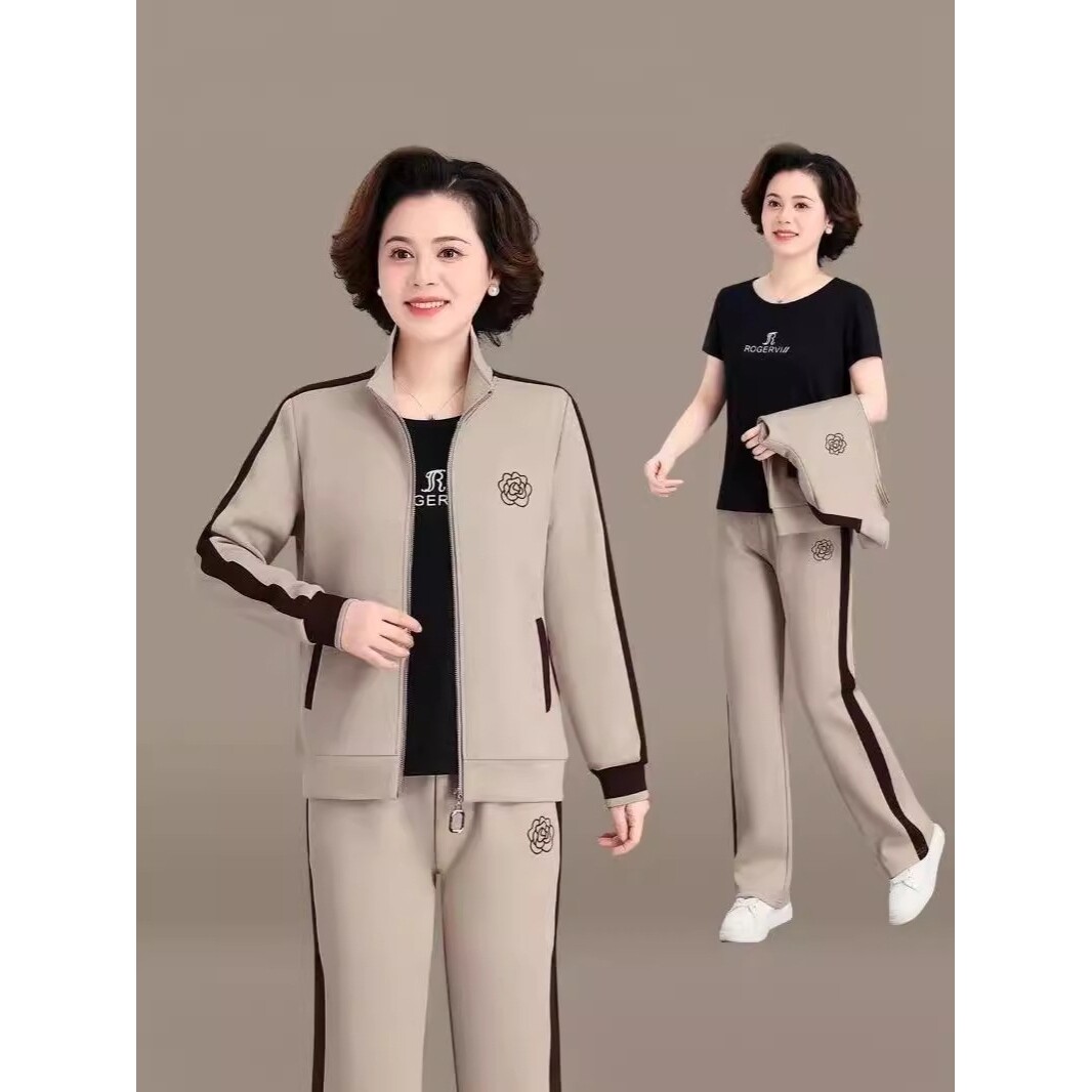 中年妈妈春秋装运动服套装2024新款外套中老年人女大码洋气三件套