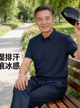 polo衫短袖男爸爸夏季防晒套装运动男装中老年休闲短袖POpolo衫男