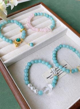 缅甸玉翡翠玉石手链流苏葫芦跑环粉水晶拼接8m手串串珠原创女