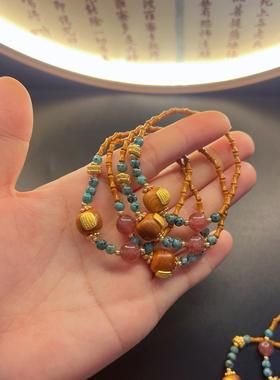 小红书同款橄榄核竹节五条经文佛珠手链新中式石元宝招财手串女