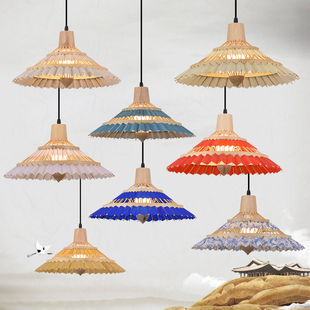 竹艺吊灯酒店大堂餐厅灯日式伞形禅意茶室会所灯创意中式竹编雨伞