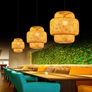 新中式竹艺饭店餐厅灯罩创意个性家用阳台灯笼灯民宿茶室竹编吊灯