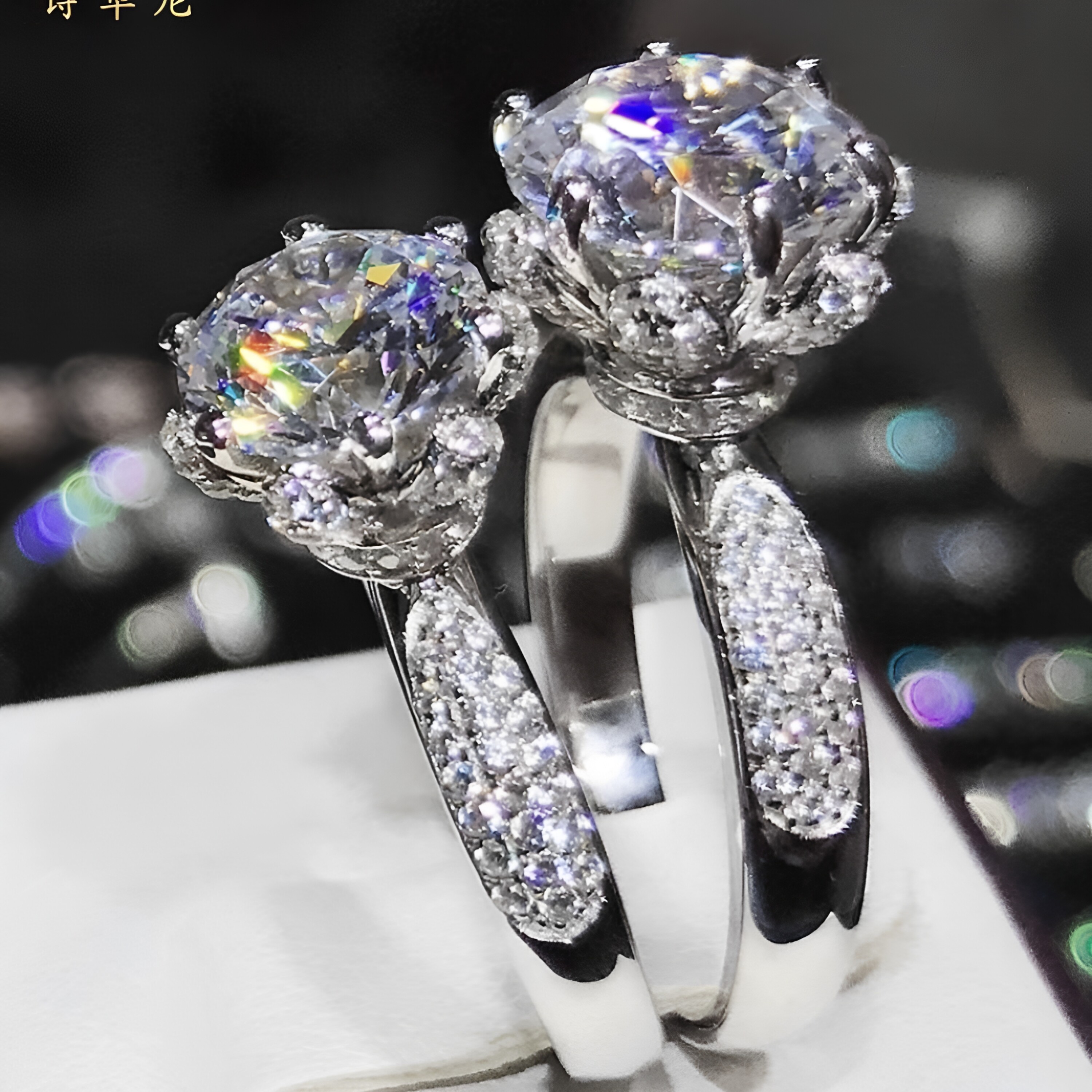玫瑰花朵戒指莫桑石钻戒女轻奢冰雪皇后时尚婚戒可定制PT950铂金