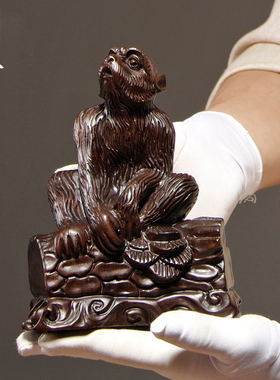 黑檀木雕猴子摆件实木质雕刻十二生肖猴家居客厅装饰红木工艺礼品