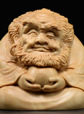 小叶黄杨木雕达摩摆件实木头雕刻人物红木家居饰品客厅玄关工艺礼