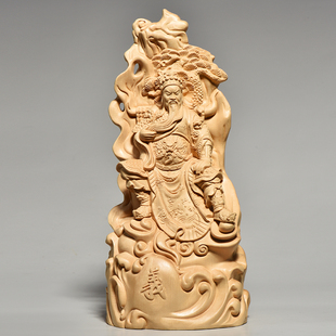 黄杨实木雕刻关公摆件木头根雕武财神关羽神像家居客厅装饰工艺品