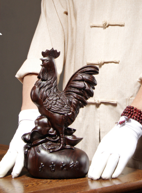 黑檀木雕公鸡摆件实木动物大吉大利家居客厅电视柜装饰红木工艺品