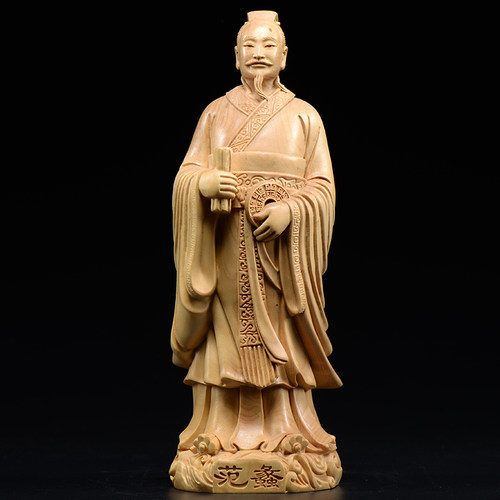 小叶黄杨木雕范蠡摆件实木头雕刻越王勾践谋臣红木家居饰品工艺品