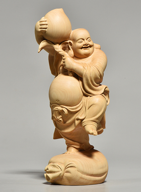 黄杨实木雕刻弥勒佛摆件木头根雕大肚笑佛像家居客厅装饰工艺礼品