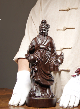 黑檀木雕神医华佗雕像摆件实木质雕刻家居装饰药铺摆设红木工艺品