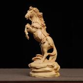 正宗小叶黄杨木精雕生肖马到成功摆件家居办公室装 饰品实木工艺品