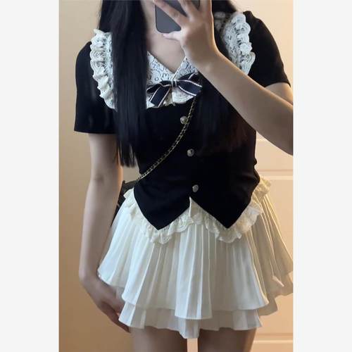 大码胖mm千金公主百褶裙两件套夏