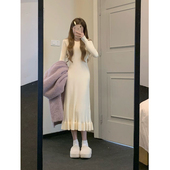 新款 修身 显瘦高级感长袖 松本秋季 中长款 针织打底鱼尾连衣裙女丧丧