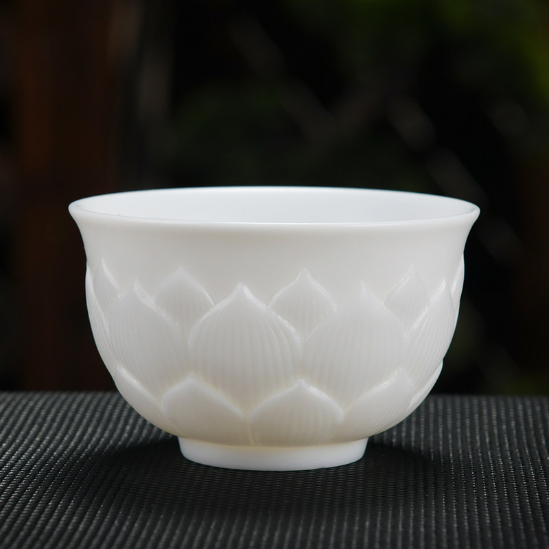 白瓷浮雕茶杯主人杯莲花品茗杯个人单杯素烧玉瓷功夫陶瓷手工家用,餐饮具,茶杯,淘宝优惠券,粉丝福利购,淘宝优惠卷