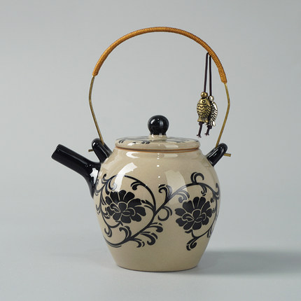 陶瓷雕花提梁茶壶泡茶专用功夫茶具单壶家用泡茶器高档小茶壶新款