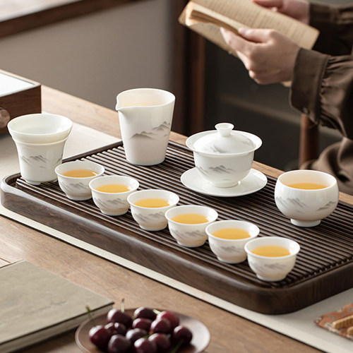 羊脂玉白瓷功夫茶具盖碗套装家用客厅办公室会客泡茶壶茶杯高档