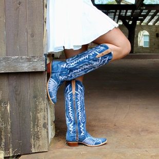 Post女靴西部牛仔靴2025秋季 长靴高筒复古粗高跟拉链 Dan 美国代购