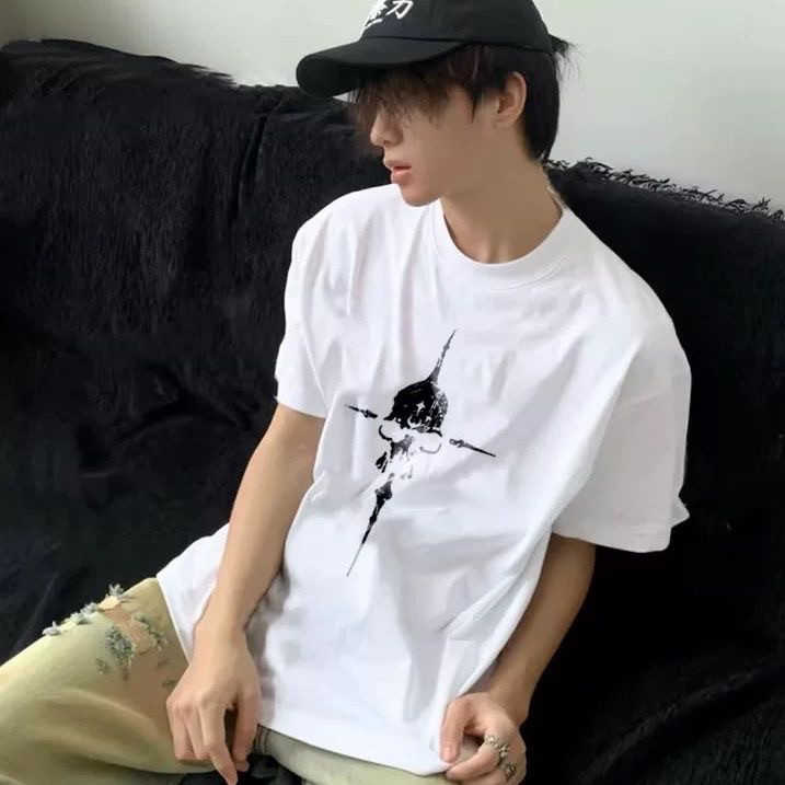 美式复古骷髅头印花短袖T恤