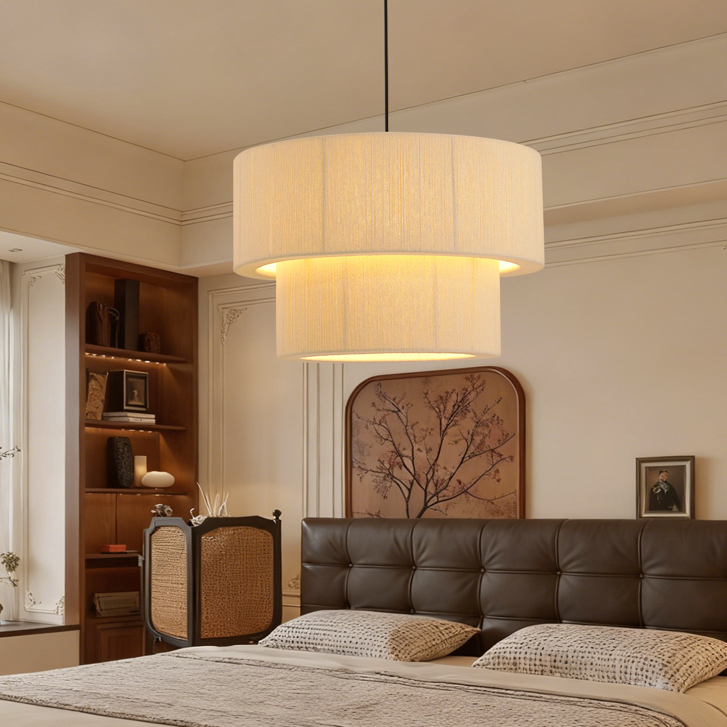 现代简约布艺吊灯中古卧室灯侘寂风民宿客厅书房餐厅酒店圆形灯具,家装灯饰光源,卧室/书房吊灯,淘宝优惠券,粉丝福利购,淘宝优惠卷