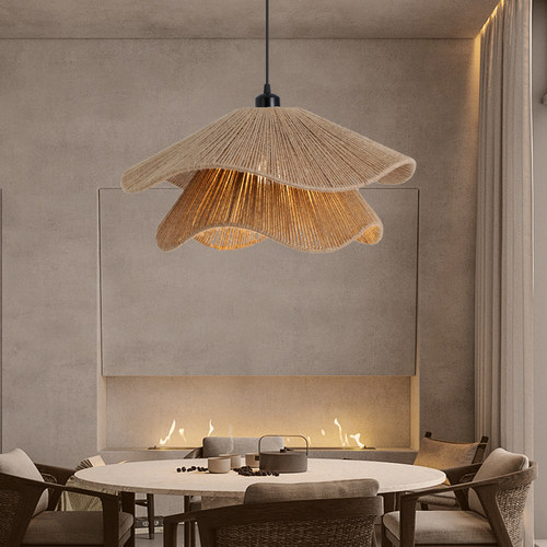 侘寂风麻绳餐厅吊灯中古风手工编织草藤吊灯禅意茶室民宿客厅吊灯