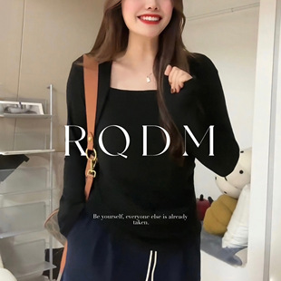 保暖百搭方领正肩长袖 大码 胖MM内搭修身 2025春秋新款 T恤上衣 女装