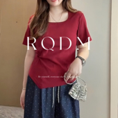 女装 2026夏季 新款 大码 胖妹妹不规则收腰显瘦方领正肩短袖 T恤上衣