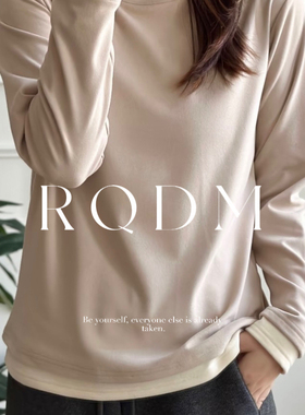 大码女装2026春秋新款胖妹妹遮肉显瘦假两件圆领正肩长袖T恤上衣