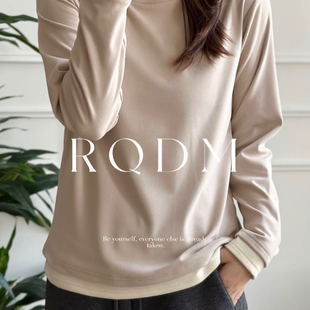 胖妹妹遮肉显瘦假两件圆领正肩长袖 2025秋冬新款 T恤上衣 女装 大码