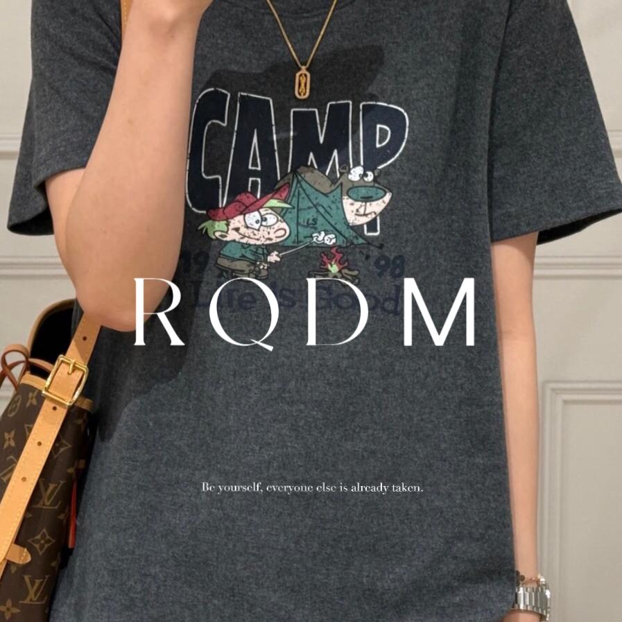 宽松卡通印花圆领正肩短袖T恤女