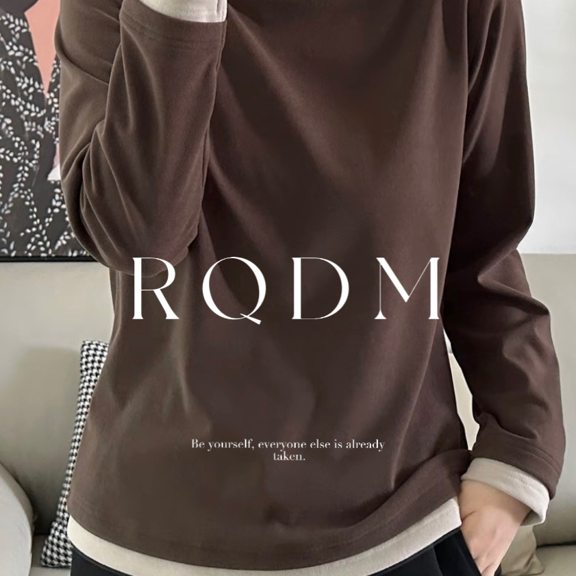 撞色拼接显瘦假两件T恤女打底衫