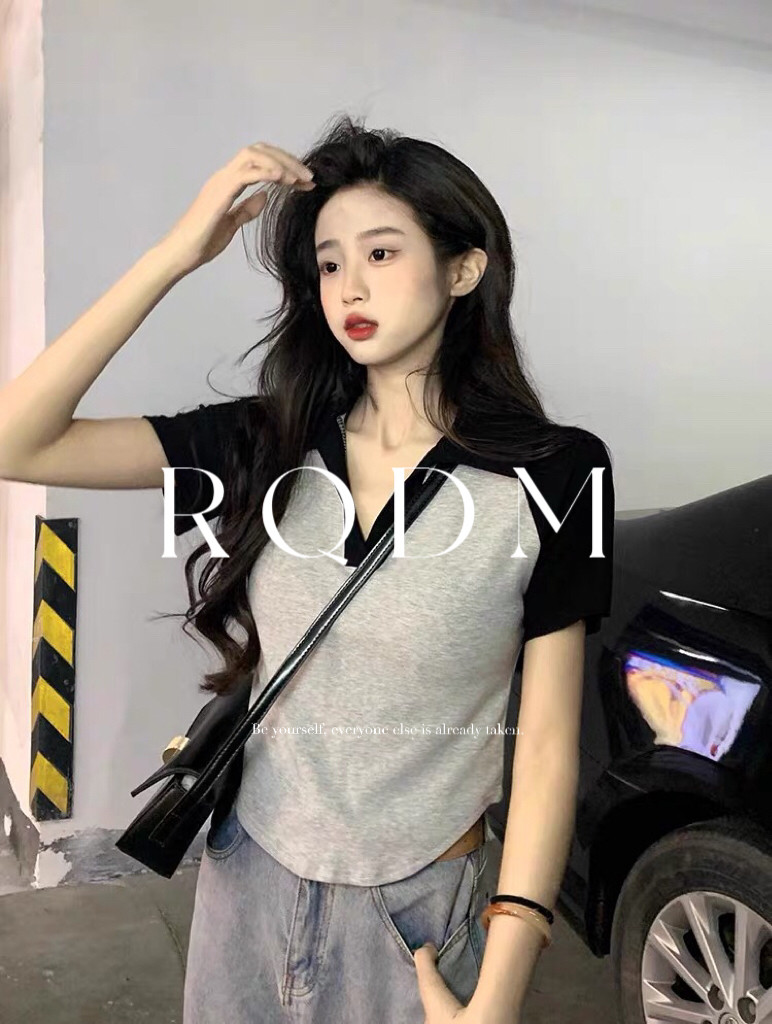 胖MM修身显瘦v领正肩短袖T恤女夏