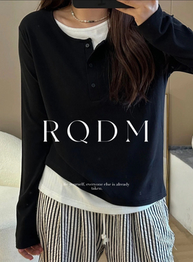 显瘦假两件长袖T恤女大码拼接撞色上衣微胖MM宽松正肩春秋打底衫